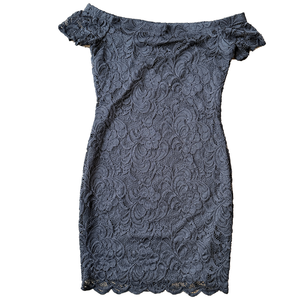 off shoulder lace mini cocktail dress bodycon black sexy goth regency style - Picture 2 of 7